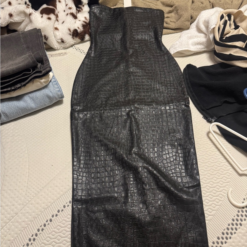 NAKED WARDROBE Black Crocodile Leather dress